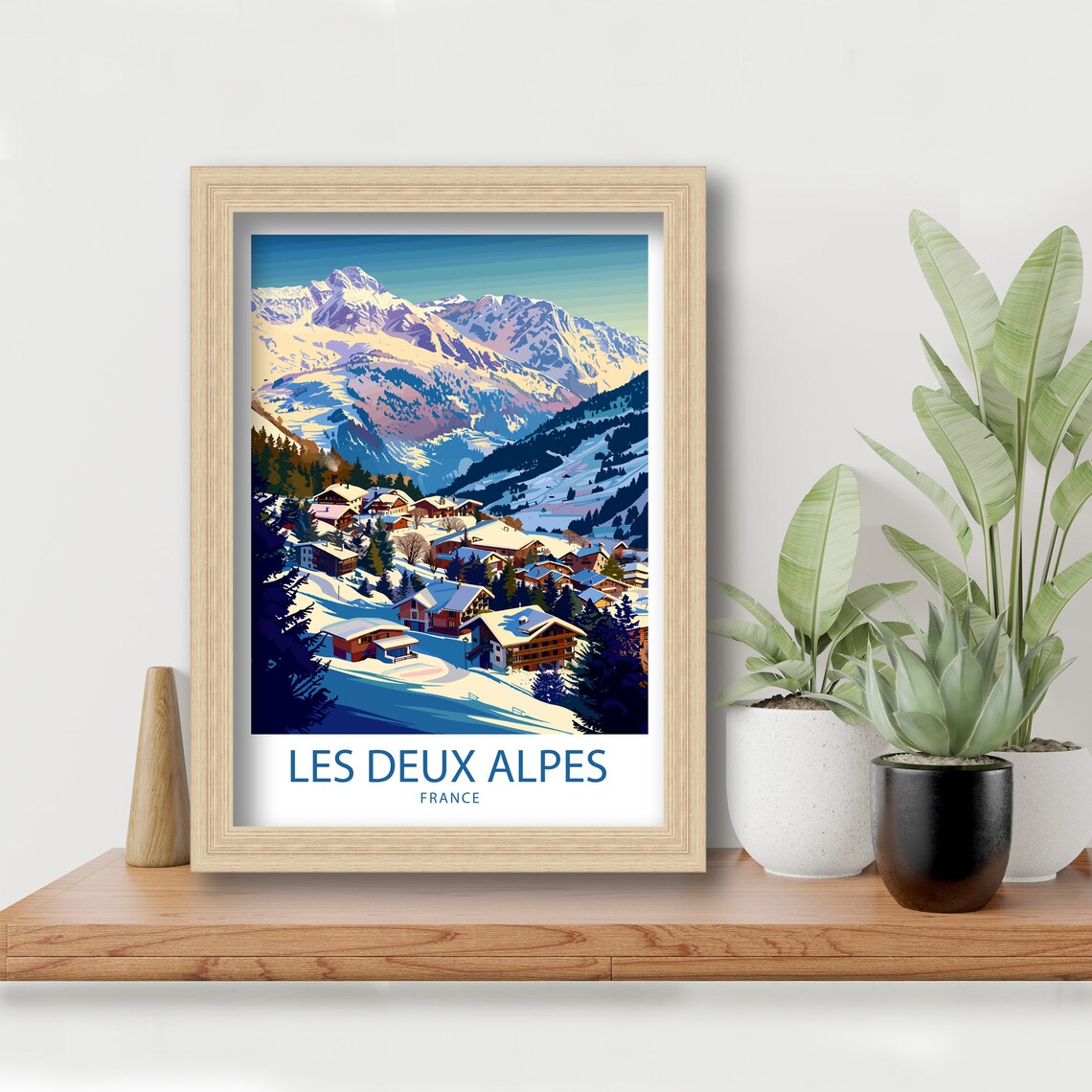Les Deux Alpes France Alpine Chalets Beneath Snowy Peaks Poster