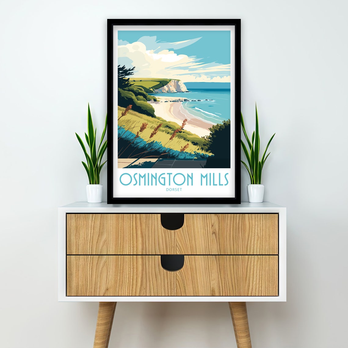 Osmington Mills Dorset Sandy Beach Dunes Grass Cliffs Art Poster - Image 2