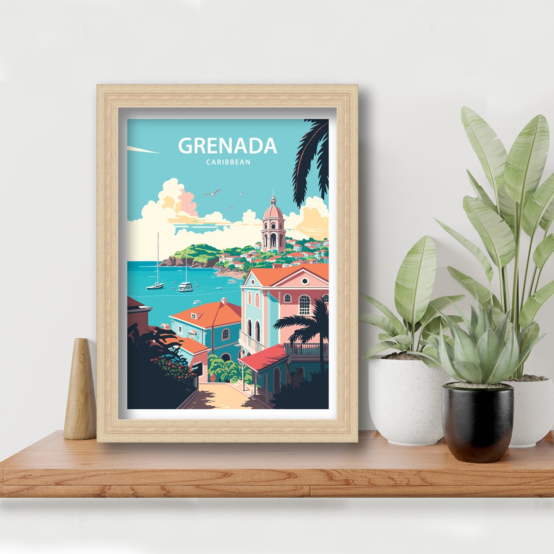 Grenada Caribbean Coastal Church Tower And Turquoise Bay Travel Poster - Image 5