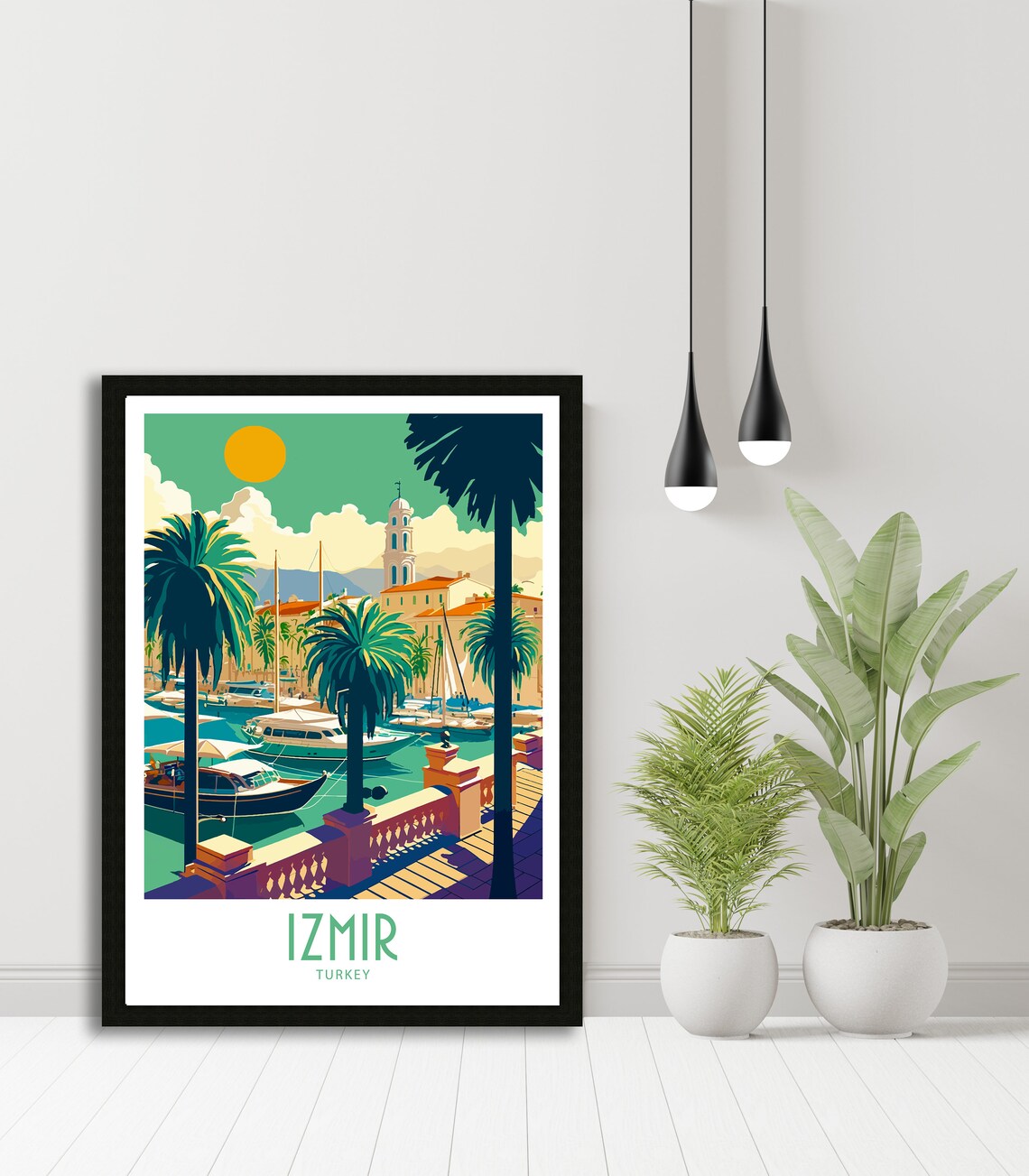 Izmir Turkey Marina Palms Clock Tower View Vintage Travel Poster - Image 5