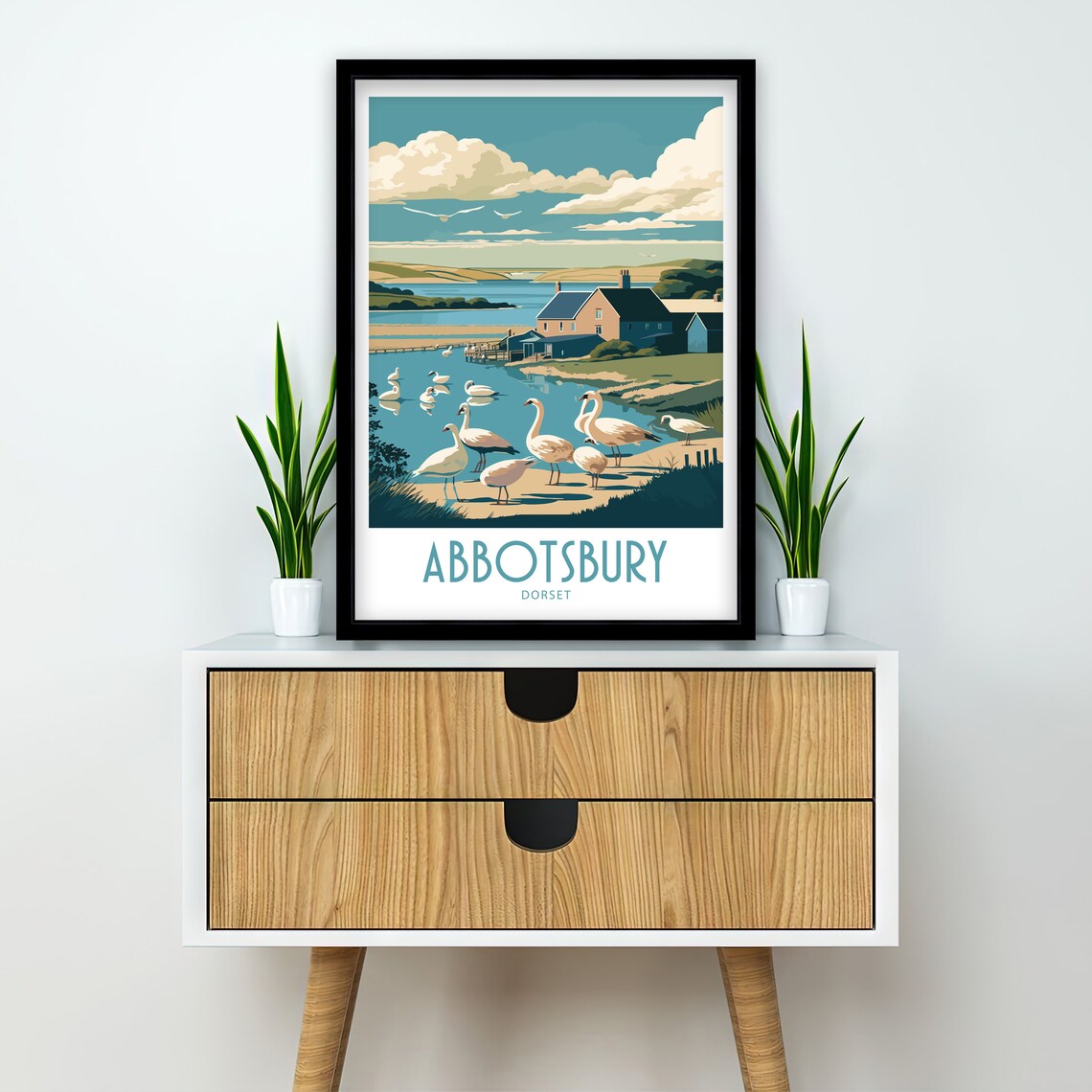 Abbotsbury Dorset Swannery Lake Wild Swans Vintage Travel Poster - Image 2