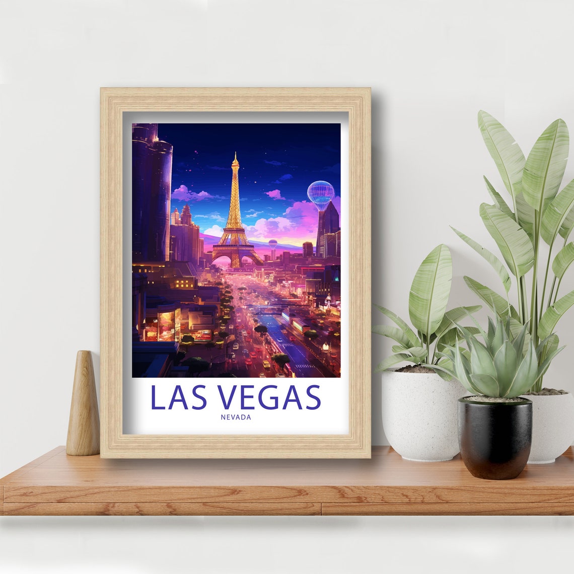 Las Vegas Nevada Neon Strip Eiffel Tower Night Glow Art Poster - Image 5