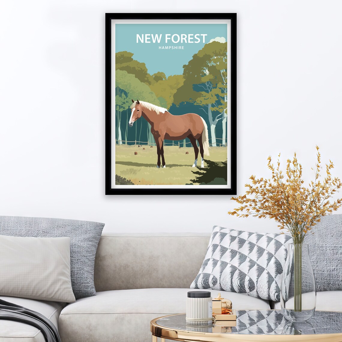 New Forest Hampshire Chestnut Horse Meadow Woodland Travel Poster - Image 2