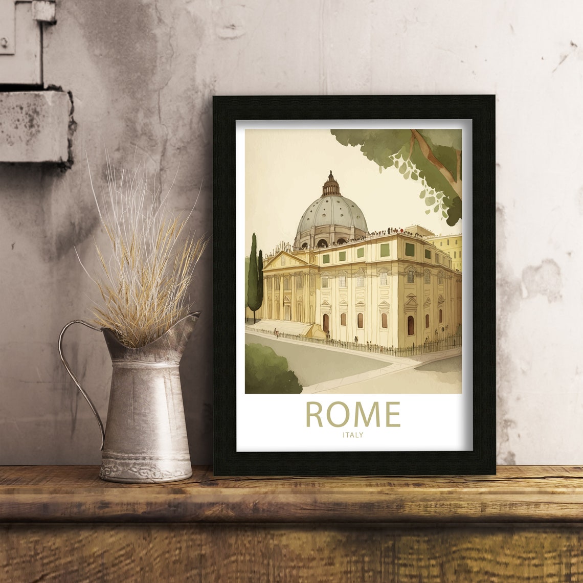 Rome Italy Grand Dome Watercolor Classic Landmark Travel Poster - Image 6