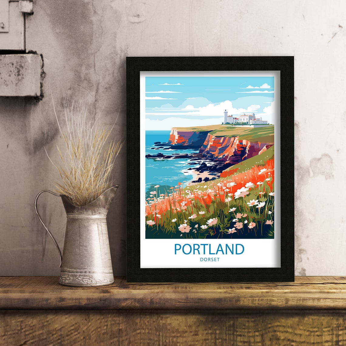 Portland Bill Travel Print Portland Wall Decor Uk Portland Art Portland Wall Art Uk Poster Gift For Lighthouse Enthusiasts Portland Bill Art - Image 6
