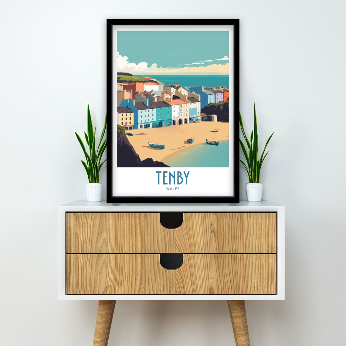 Tenby Travel Print Wall Art Tenby Wales Wall Hanging Home Decoration Tenby South Wales Gift Art Lovers Print Tenby South Wales Wall Decor - Image 2
