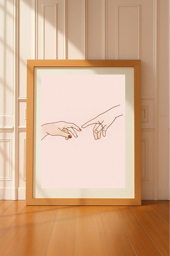 Minimalist Hands Line Art Print Romantic Connection Illustration Modern Wall Boho Love