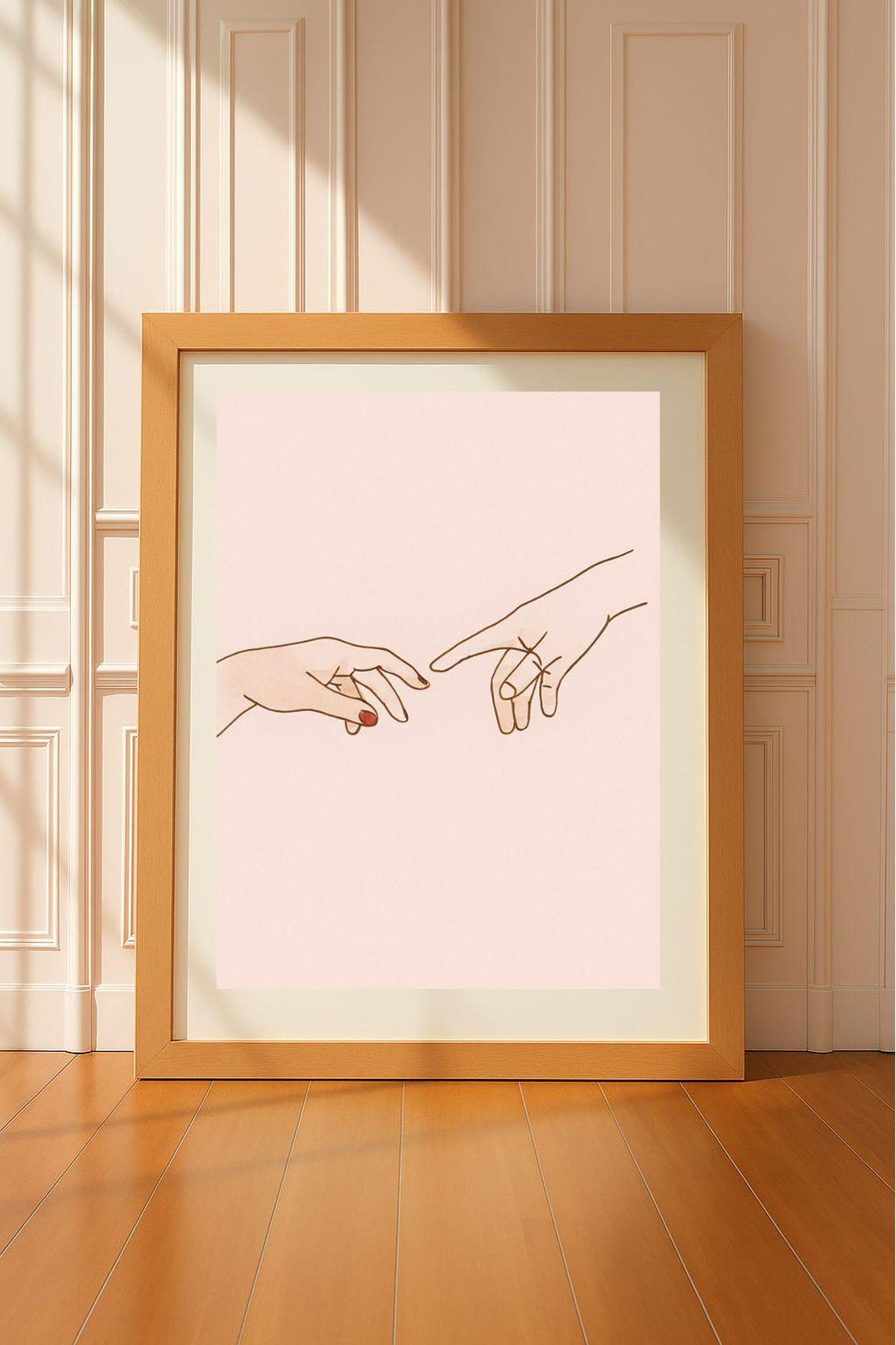 Minimalist Hands Line Art Couple Connection Tender Pink Wall Print