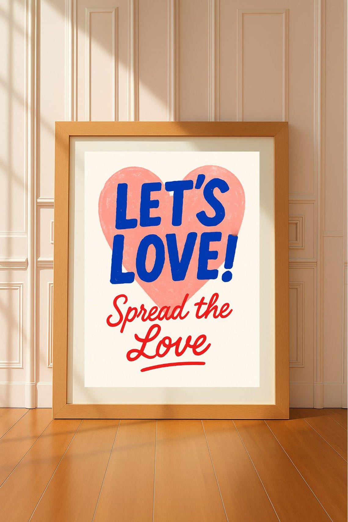 Let's Love Spread the Love Pink Watercolor Heart Retro Quote Poster