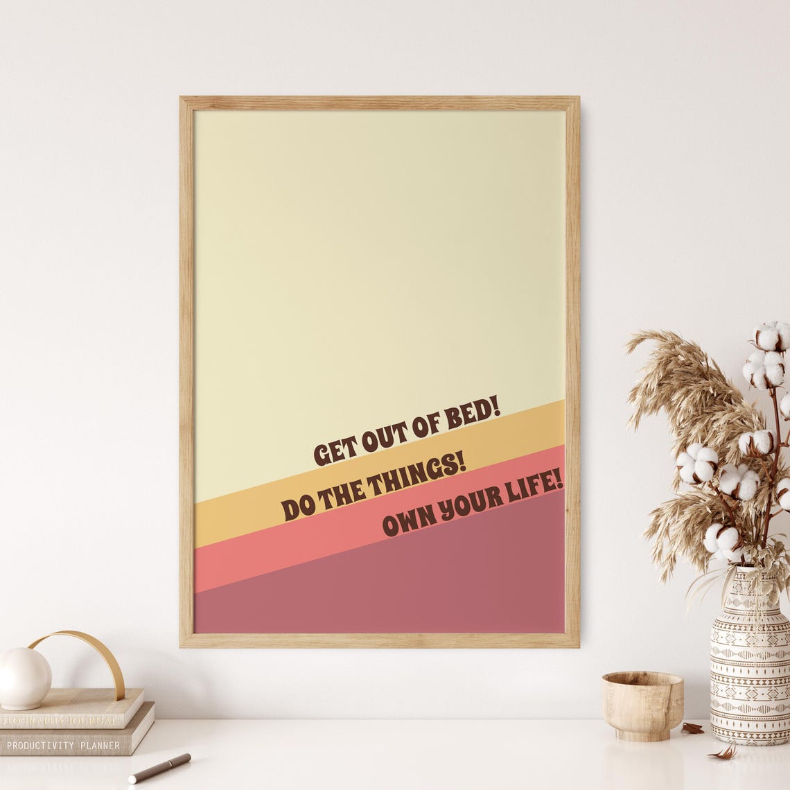Get Out Of Bed Retro Groovy Sunset Motivational Morning Poster - Image 2
