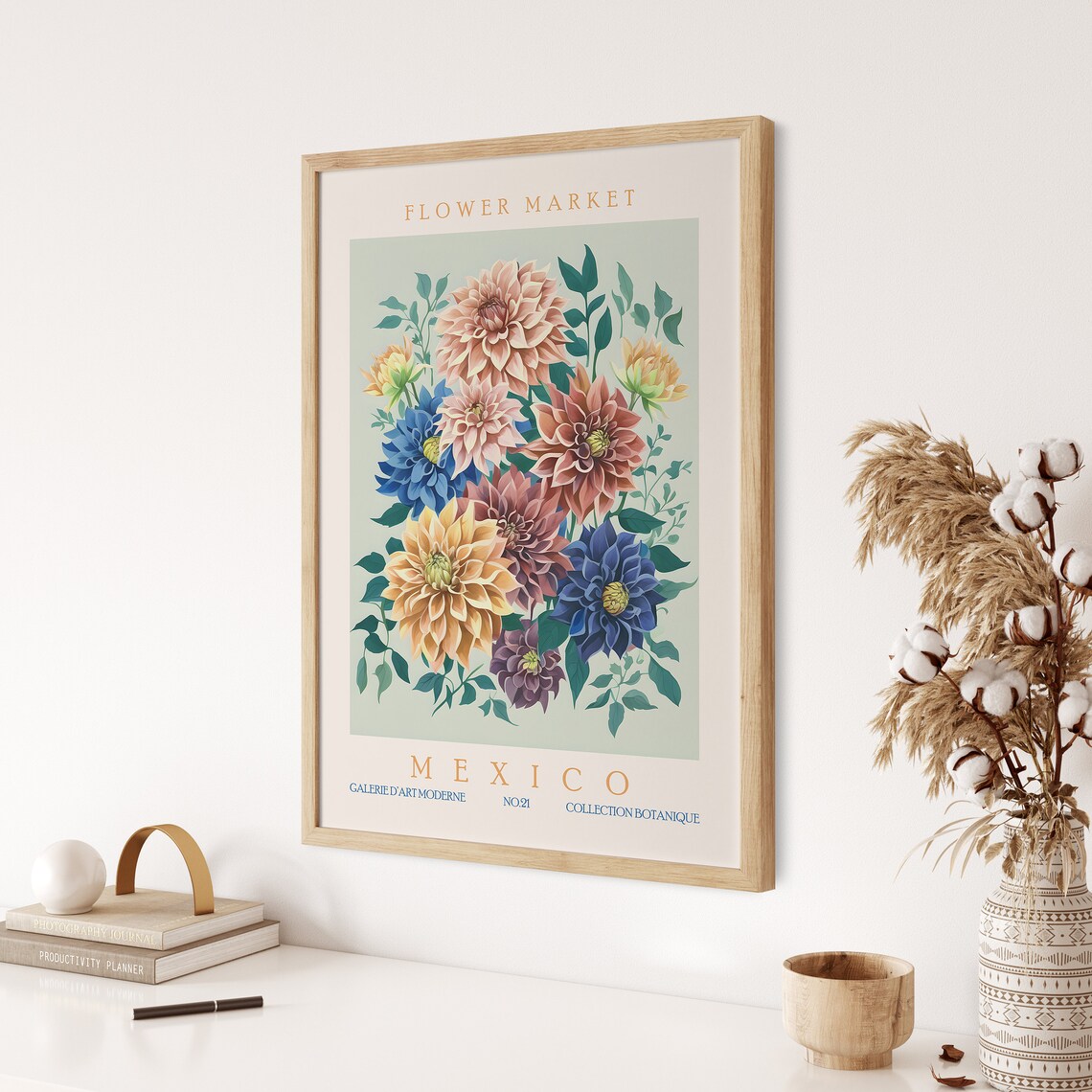 Mexico Flower Market Dahlia Art Print, Retro Botanical - Image 3