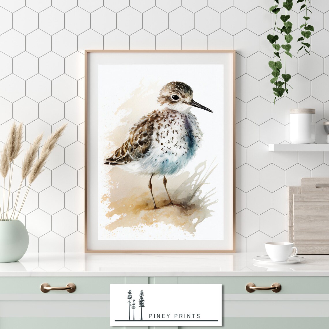 Speckled Sandpiper Shorebird Watercolor Coastal Bird Painting Poster - Image 2