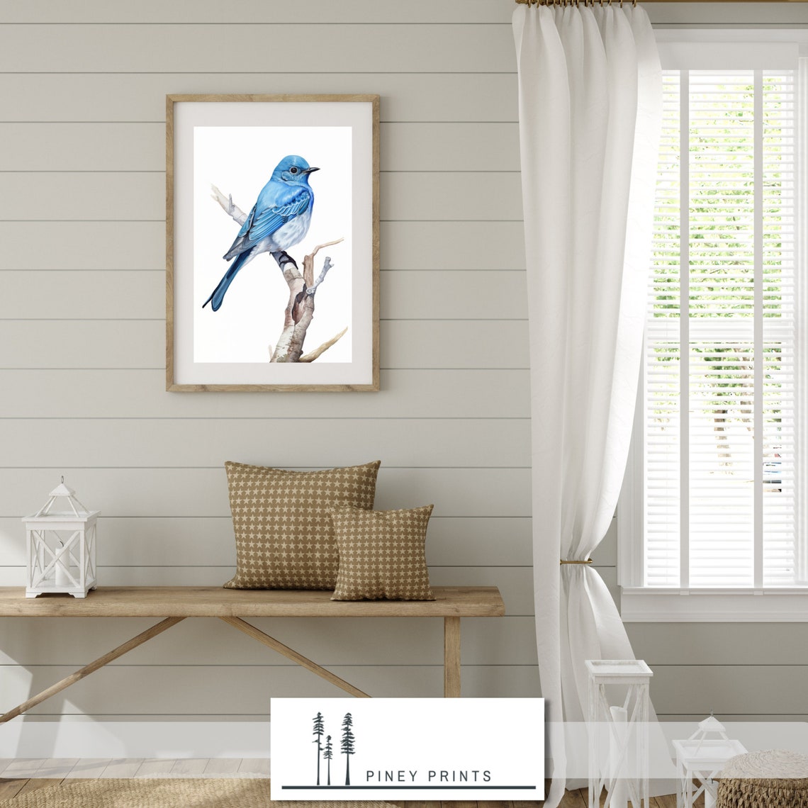 Mountain Bluebird Watercolor Perched Branch Spring Bird Art Poster - Image 4