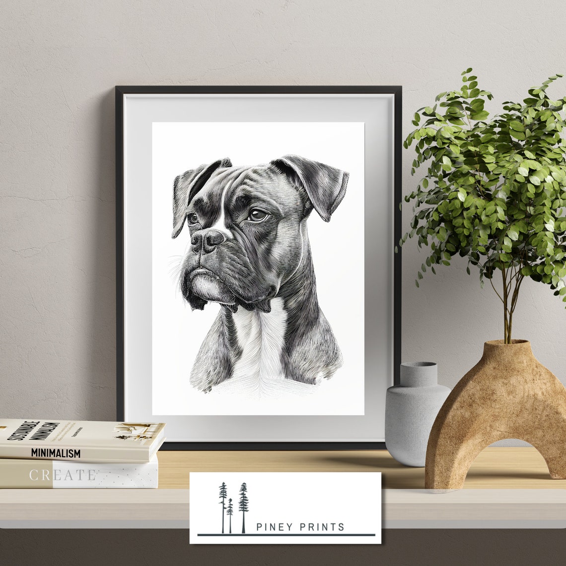 Boxer Dog Engraved Black White Portrait Fine Art Drawing Poster - Image 4