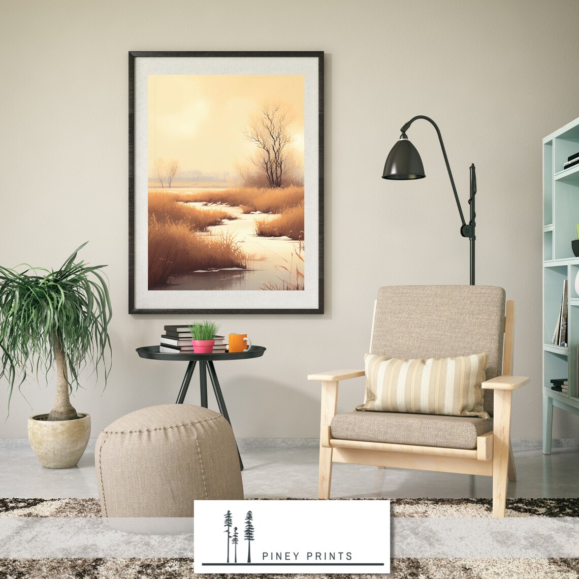 Golden Marsh Wetland Sunrise Landscape Painting Nature Poster - Image 2