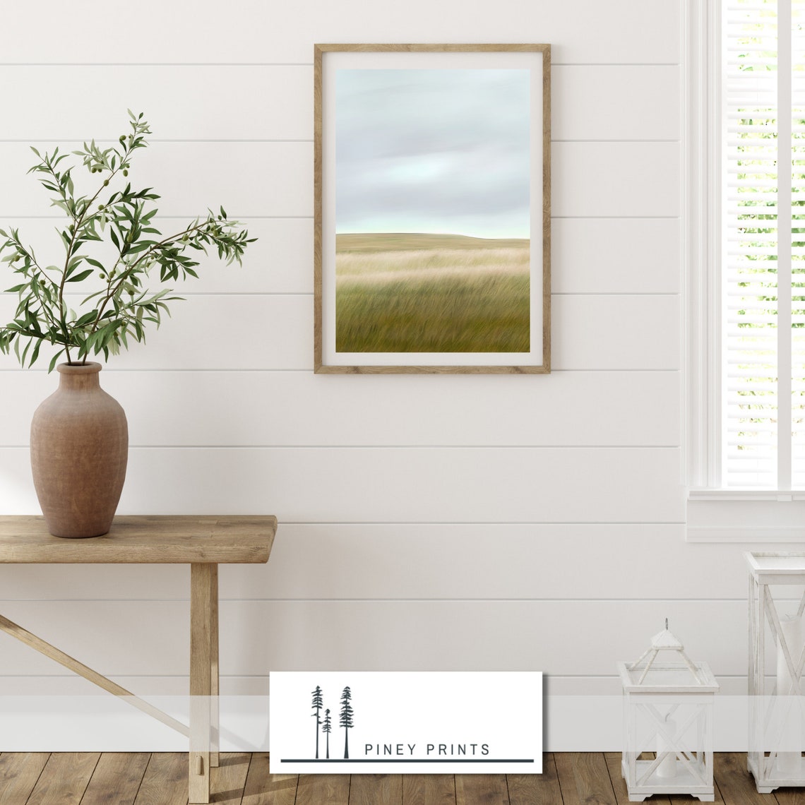 Grassy Meadow Blue Sky Prairie Minimalist Landscape Calm Wall Poster - Image 2