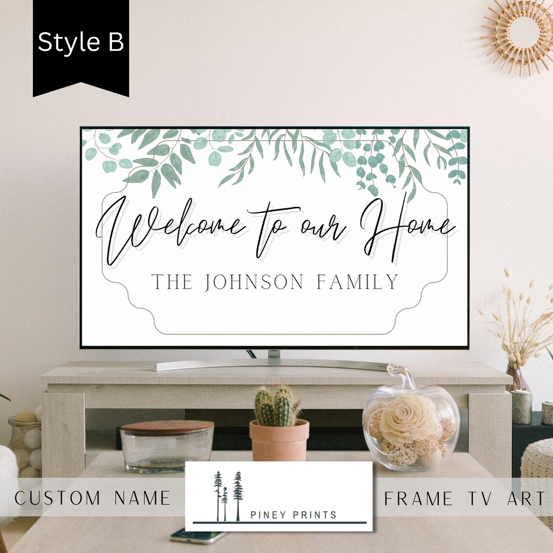 Personalized Family Welcome Sign Eucalyptus Botanical Wall Art