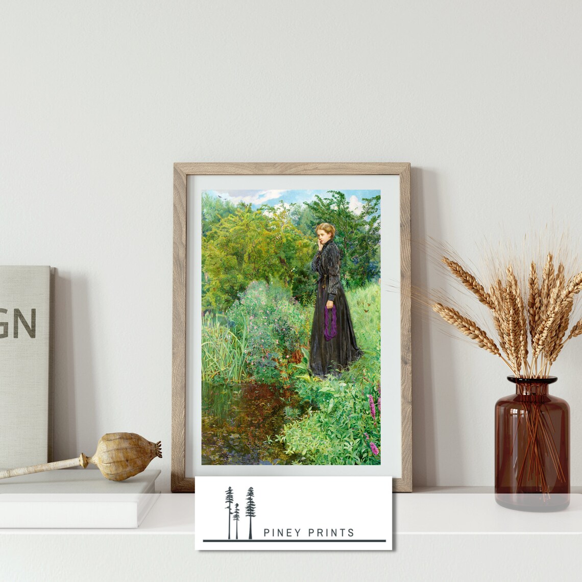 Victorian Lady By The Pond Woman In Garden Classic Painting Poster - Image 2
