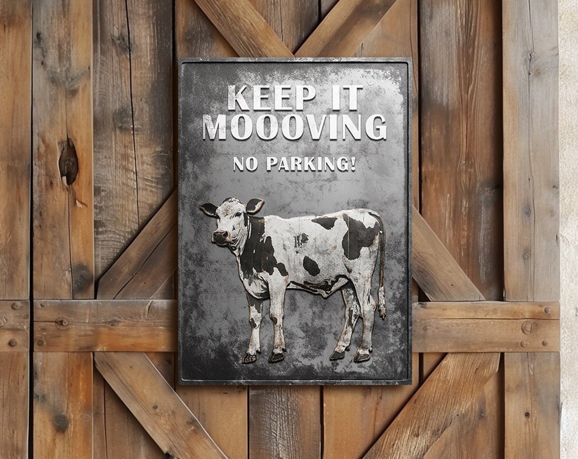 Keep It Moooving No Parking Funny Cow Metal Sign Decor Poster - Image 3
