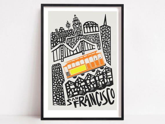 San Francisco Mid-Century Travel Poster, Skyline