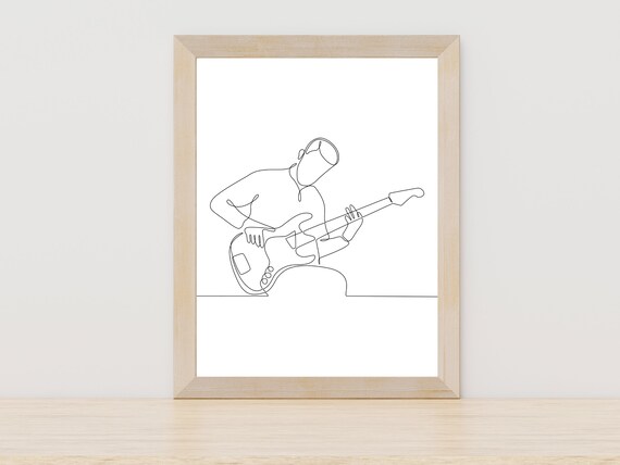 Man Playing Electric Guitar Continuous Line Art Music Poster