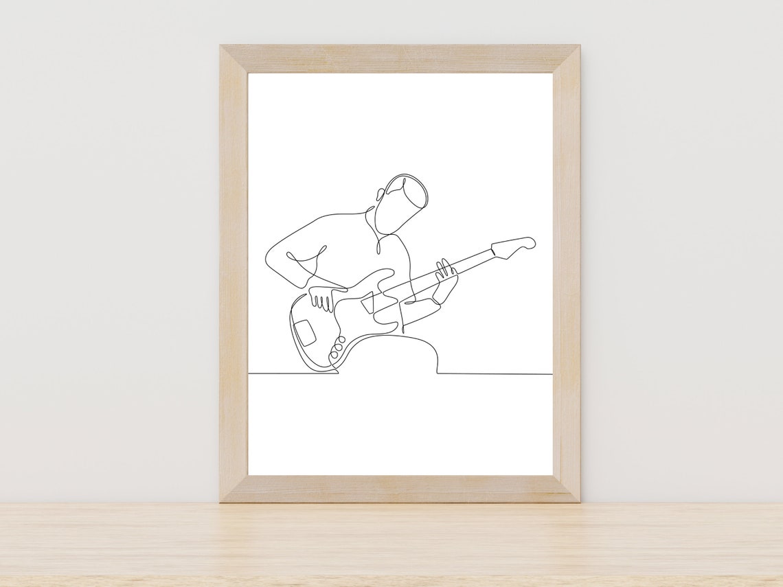 Man Playing Electric Guitar Continuous Line Art Music Poster