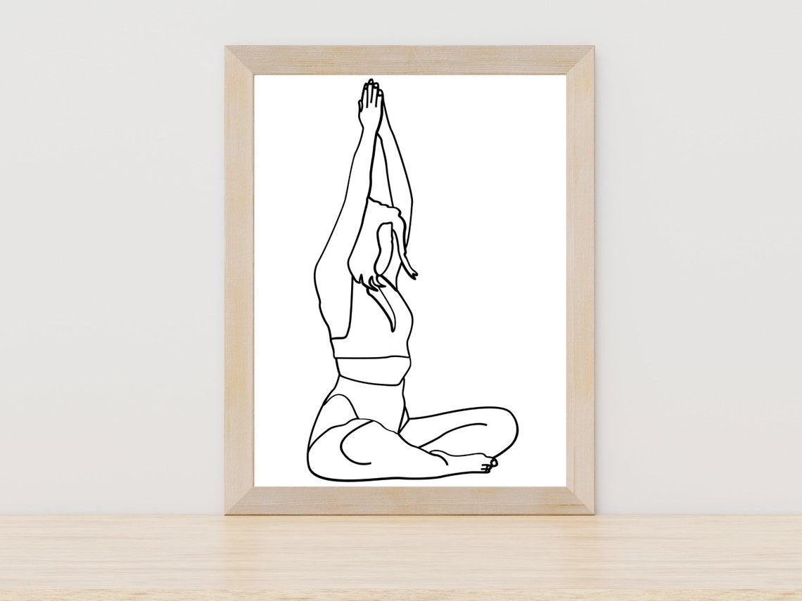 Seated Yoga Pose Raised Arms Calm Zen Minimalist Line Art Print