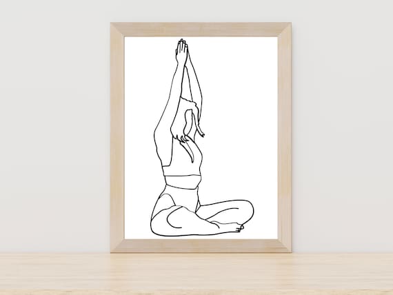 Seated Yoga Pose Raised Arms Calm Zen Minimalist Line Art Print