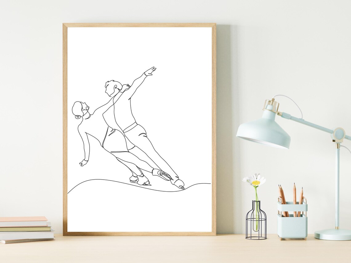 Pairs Figure Skating Spiral Lift Dynamic Minimalist Line Art Poster - Image 2