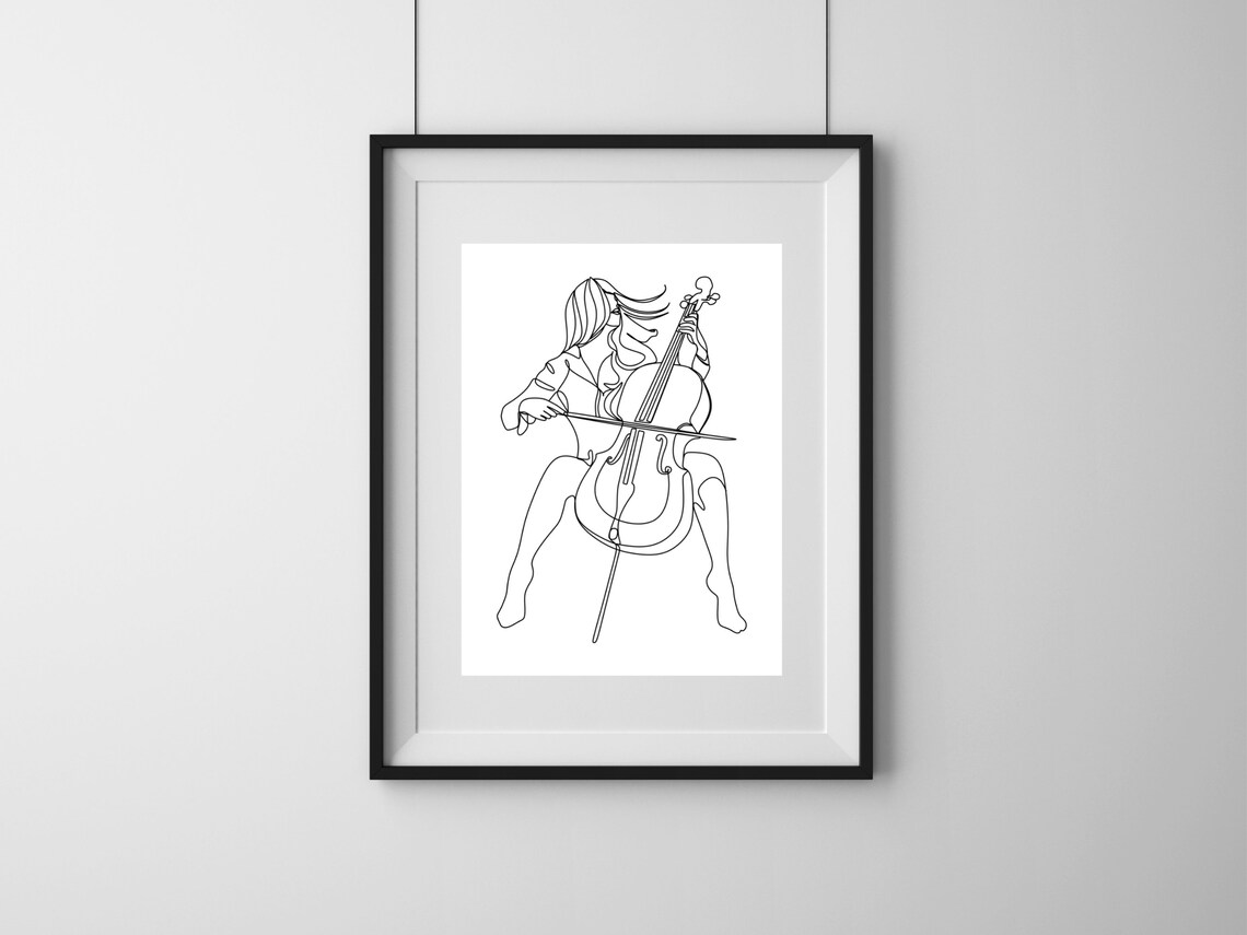 Women Playing Cello Line Art Poster Print - Image 2