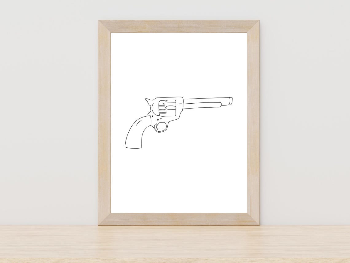 Western Revolver One Line Drawing Cowboy Ranch Decor Art Poster