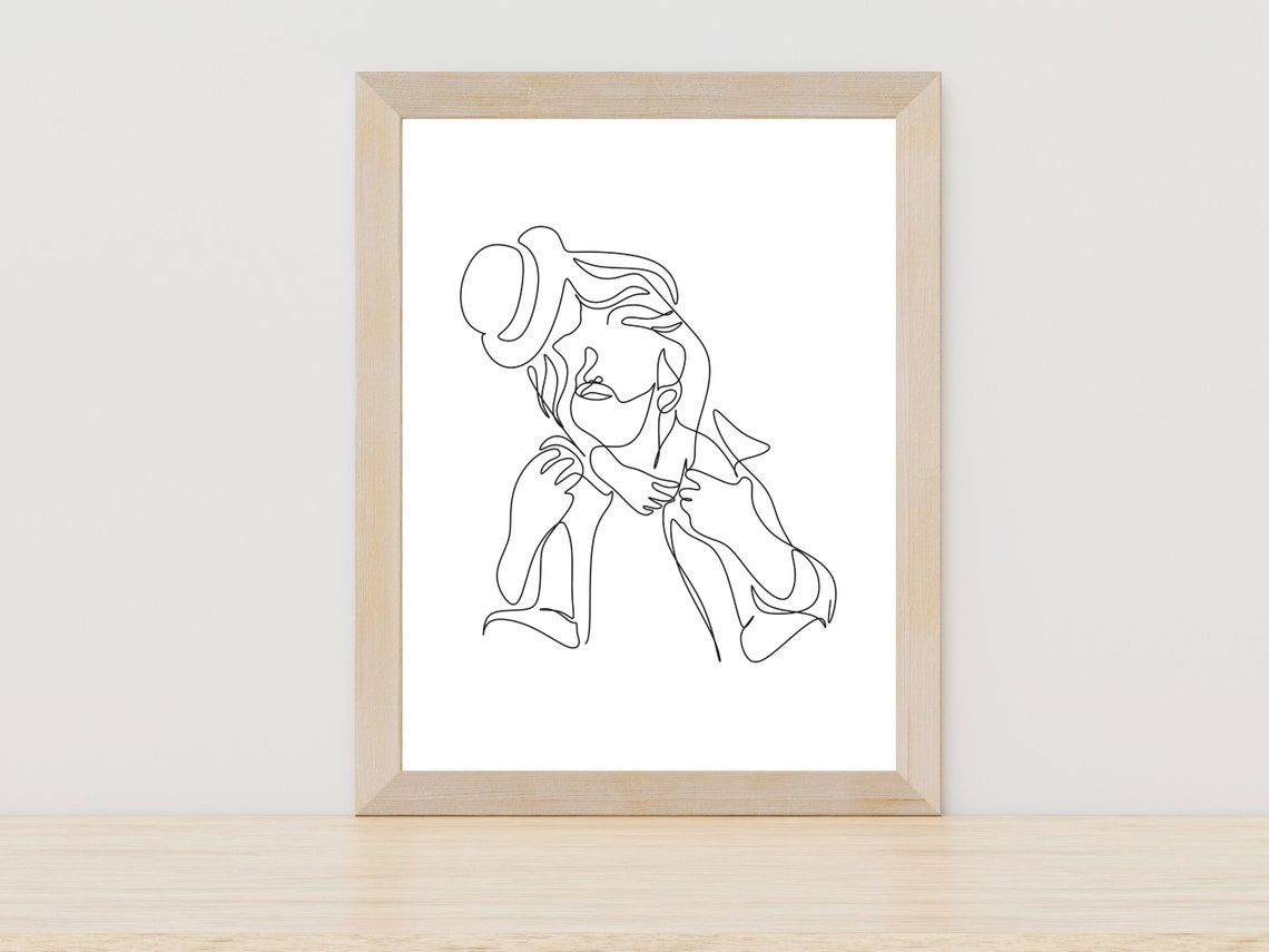 Father And Daughter Hugging Continuous Line Art Family Poster