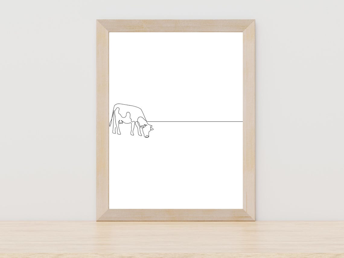 Grazing Cow Minimalist Single Line Art Rustic Farm Decor Print
