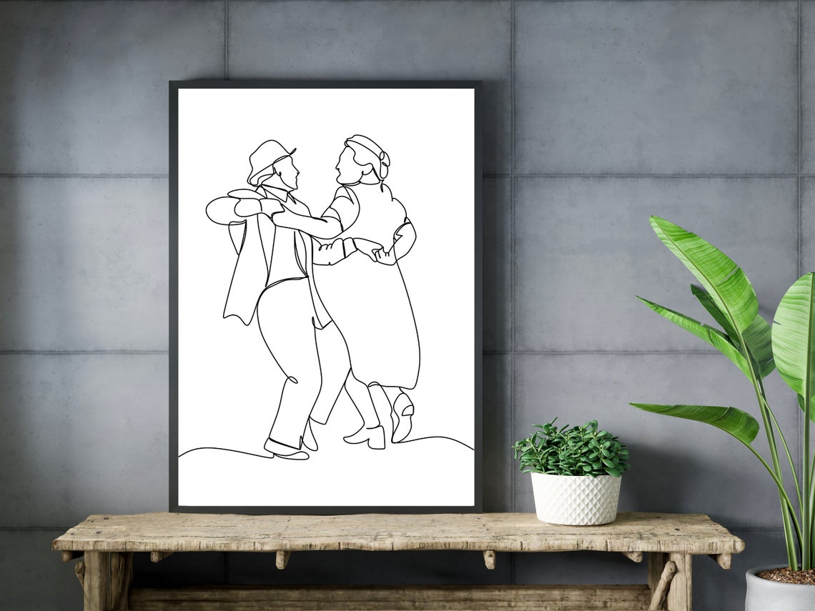 Dancing Couple Folk Style Dance Minimalist Single Line Art Poster - Image 3