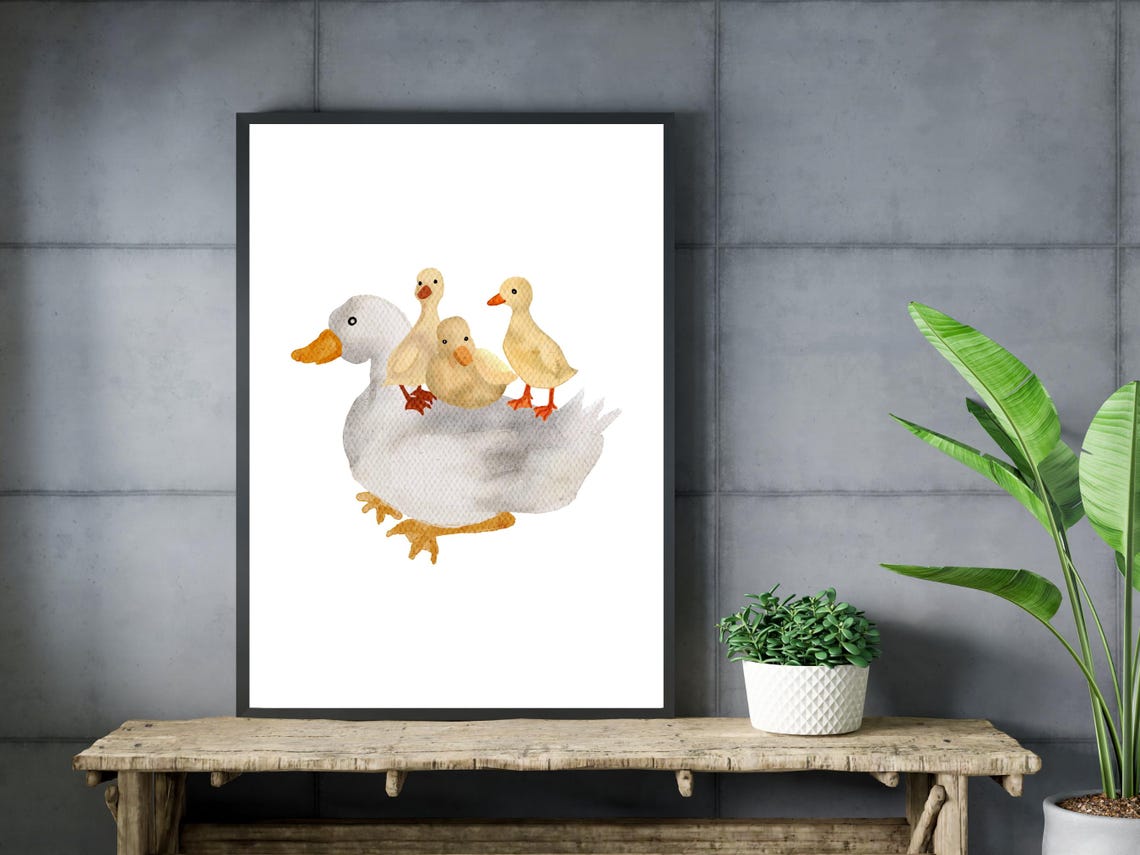 Mother Duck With Three Ducklings Watercolor Nursery Animal Poster - Image 3