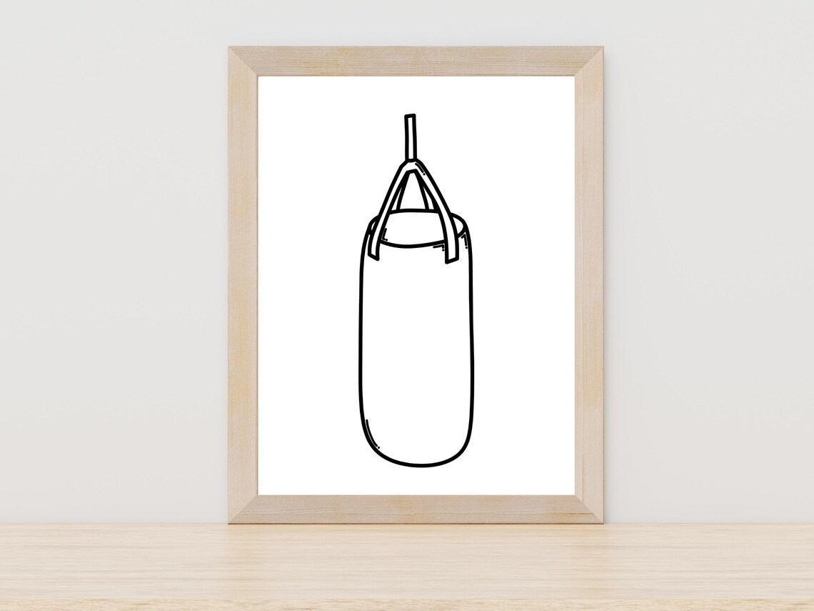 Boxing Punchbag Minimal Line Art Home Gym Fitness Decor Wall Art