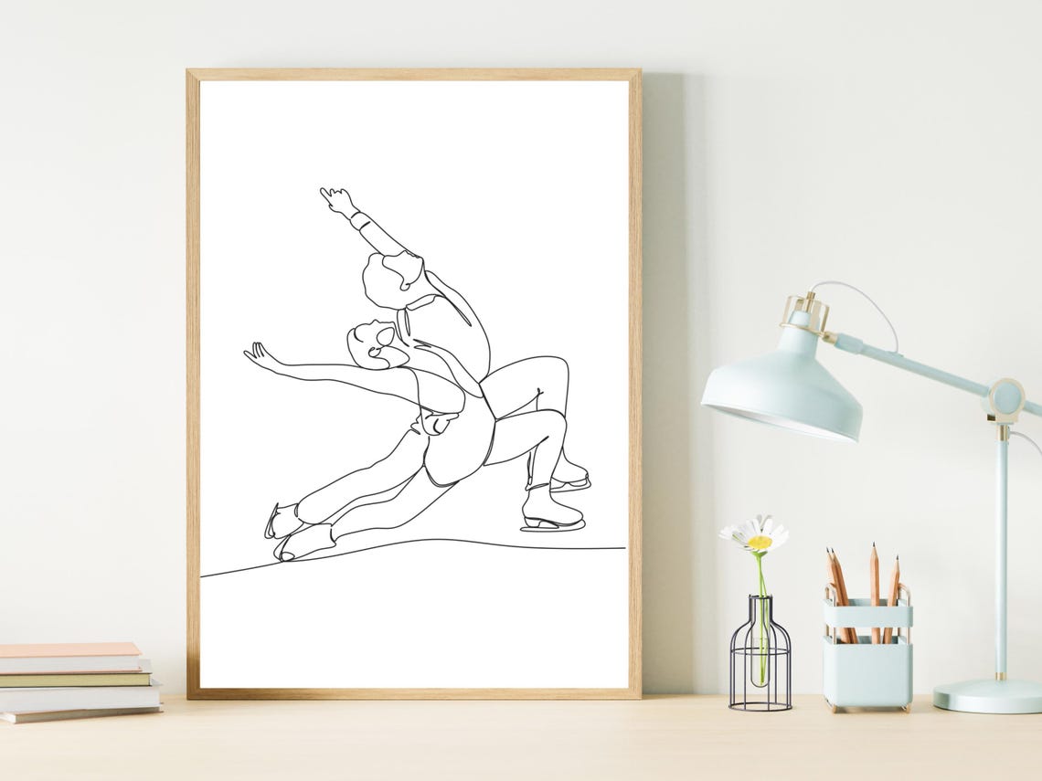 Pairs Figure Skating Dramatic Overhead Lift Line Art Sport Poster - Image 2