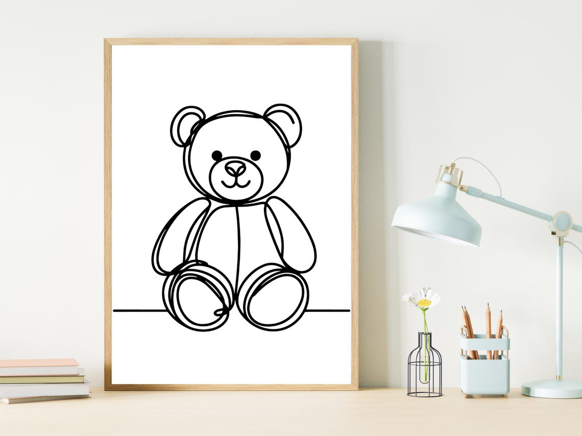 Teddy Bear One Line Drawing Minimalist Kids Nursery Decor Print - Image 2