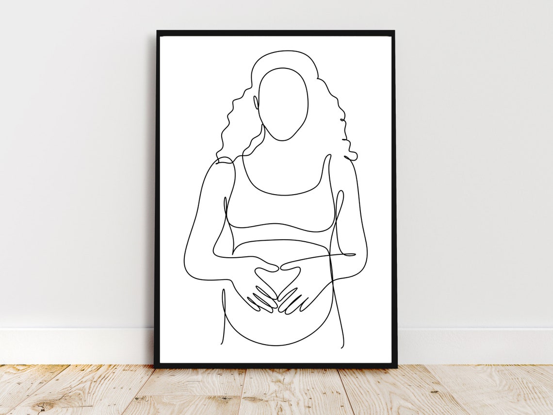 Pregnant Woman Hands Heart Belly Single Line Art Maternity Poster - Image 4