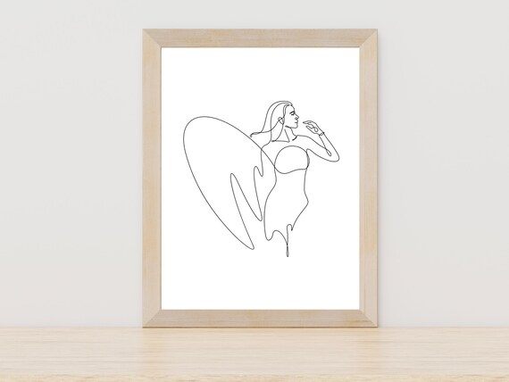 Minimalist Surfer Line Art Surfboard Woman Surfer Surfboard Wall Art Surf Art Ocean Wall Art Travel Wall Art Traveler Poster