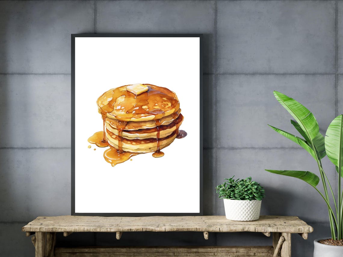 Stack Of Pancakes With Syrup Watercolor Breakfast Kitchen Art Poster - Image 3