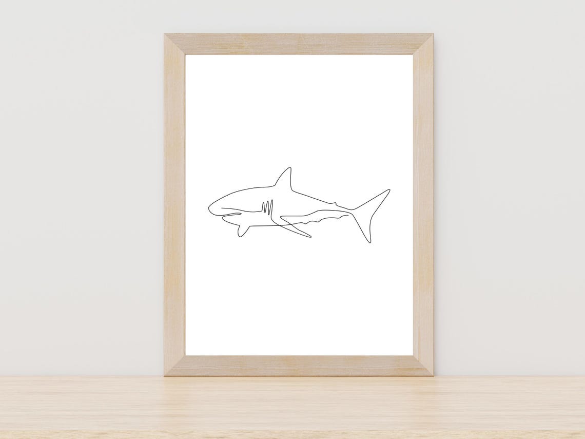 Minimalist Shark Single Line Art Ocean Animal Drawing Poster