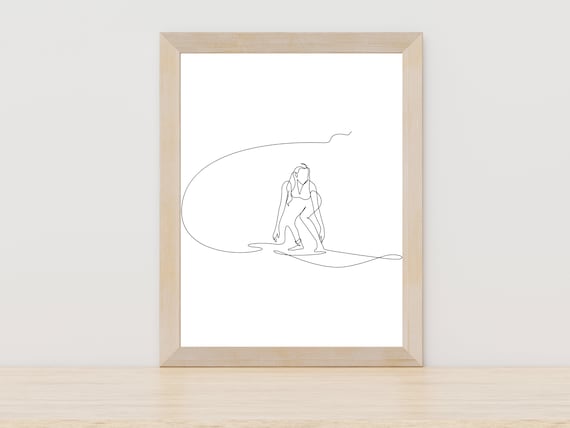 Woman Surf Line Drawing Surf Art Print Surf Line Art Minimalist Wall Art One Line Art Print Single Line Drawing Wall Art