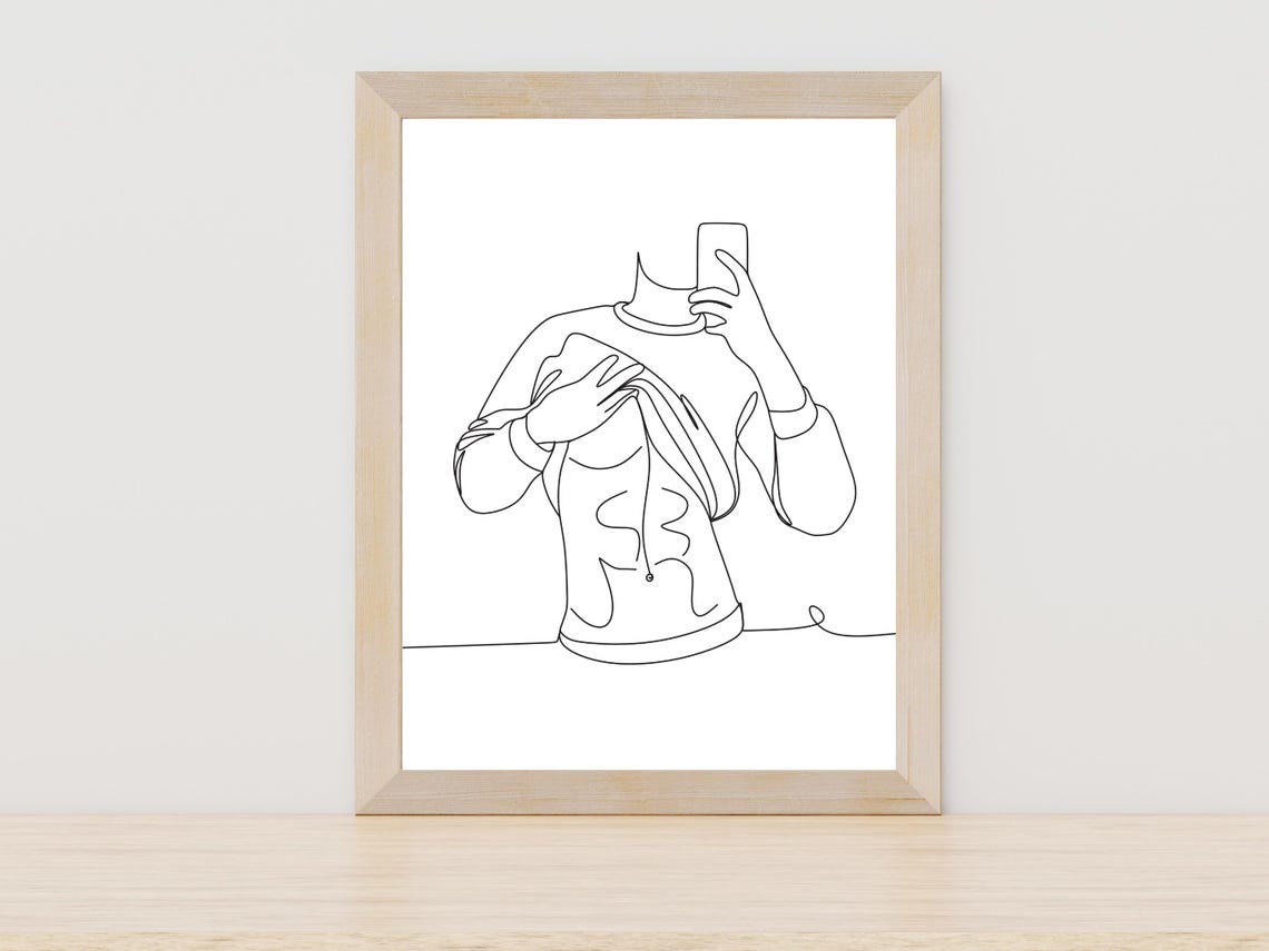 Man Lifting Shirt Mirror Selfie Single Line Art Male Figure Poster