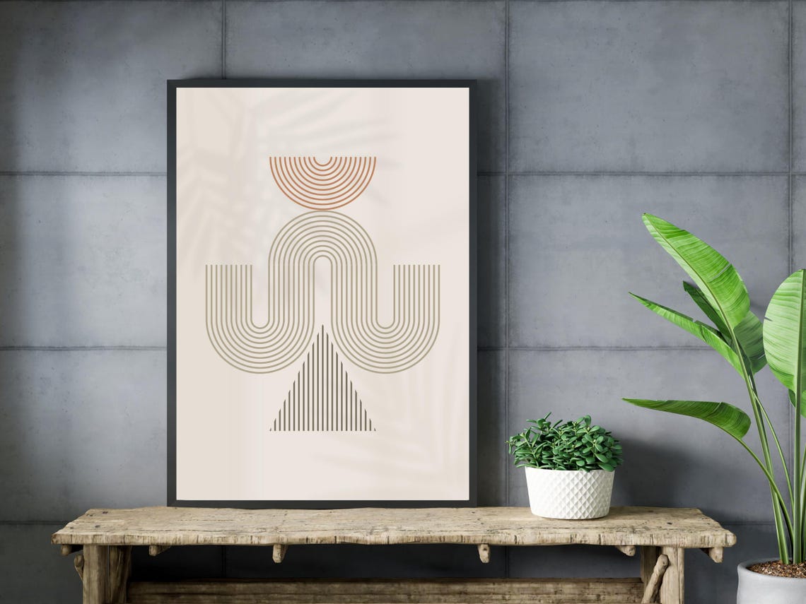Boho Mid Century Modern Rainbow Arch Line Art Earth Tone Wall Art - Image 3