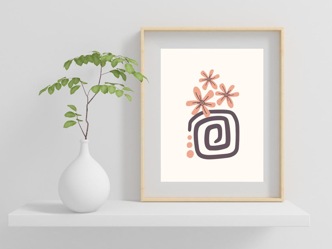 Abstract Vase With Terracotta Flowers Modern Boho Art Poster - Image 2