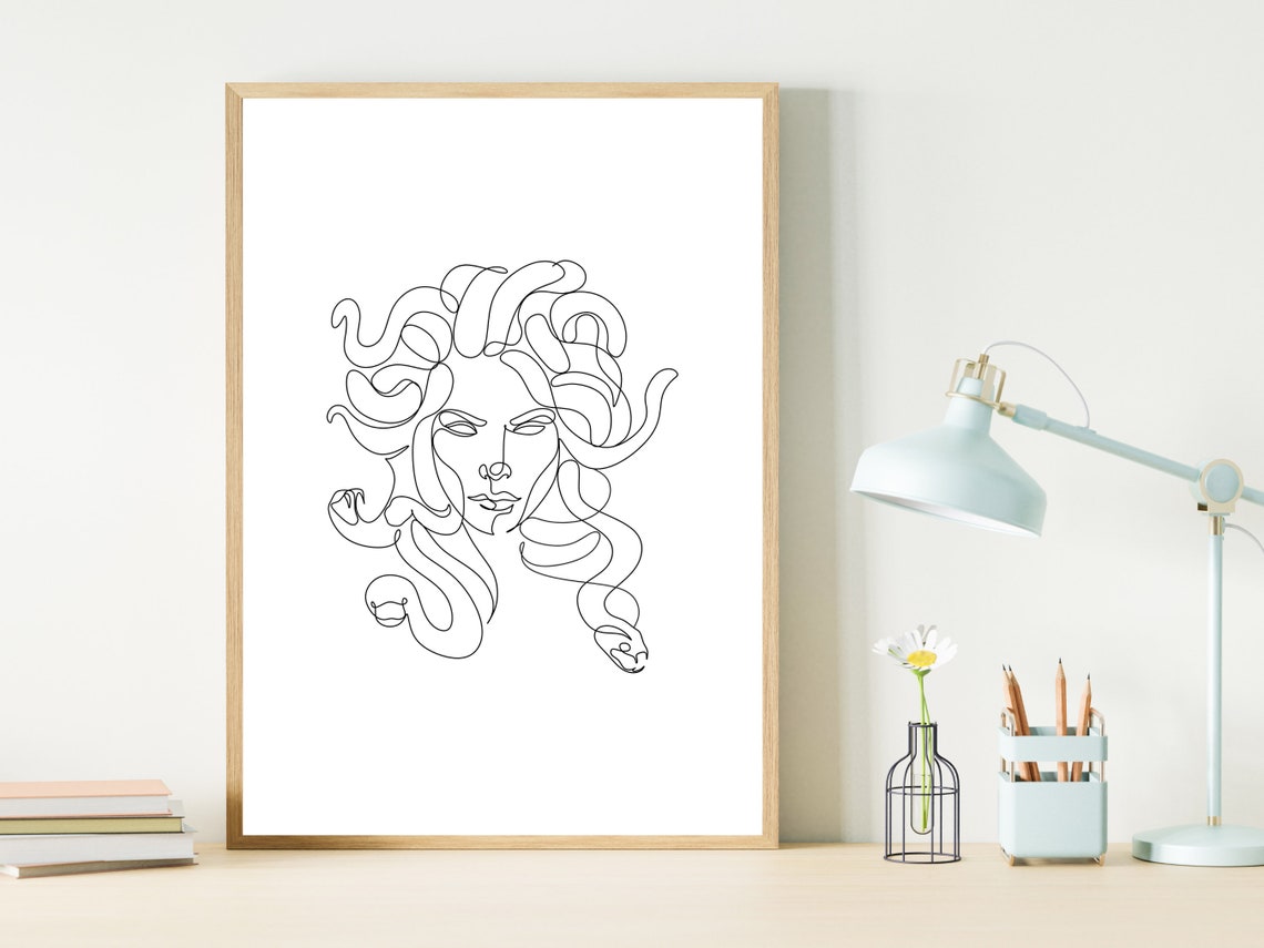 Medusa Greek Mythology Print Greek Goddess Art Medusa Wall Art Woman One Line Drawing Face Line Art Feminine Continuous Line Art Art - Image 3