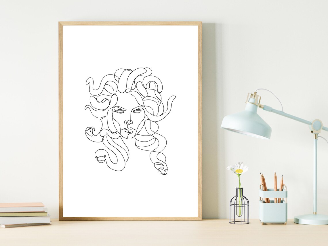 Medusa Snake Hair Line Art Mythology Greek Gorgon Goddess Poster - Image 3
