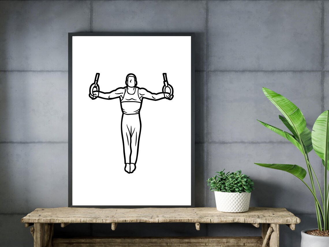 Male Gymnast On Still Rings Line Art Strength Sports Decor Poster - Image 3