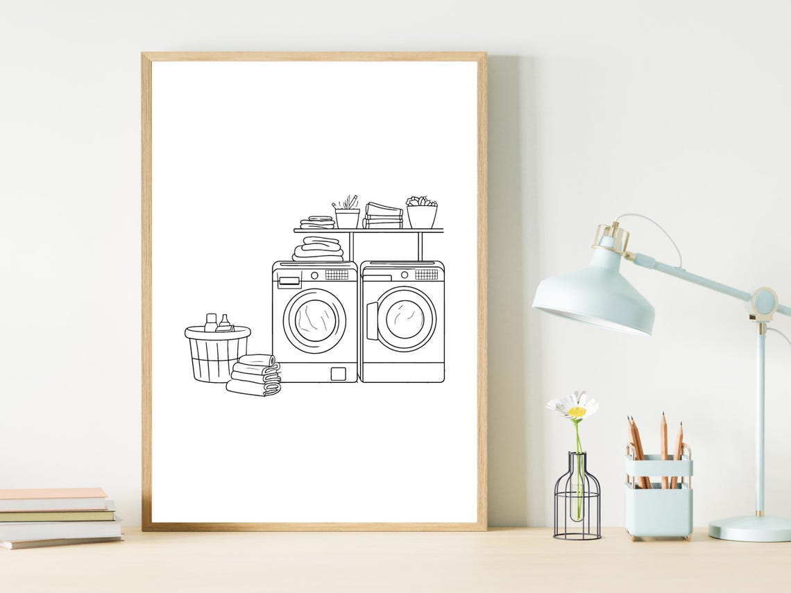 Washer Dryer With Laundry Basket Line Art Laundry Room Decor Poster - Image 2